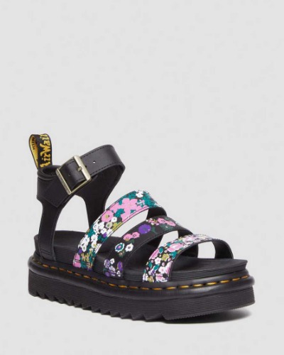DR MARTENS Blaire Vintage Floral Leather Strap Sandals