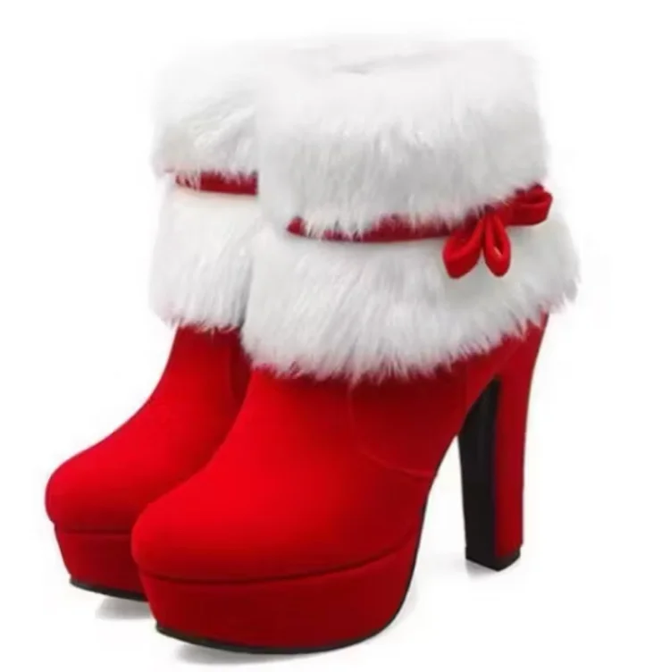 Women'S Winter Cover-Like Chunky Heel High Heel Boots with Luxurious Faux-faux fur Collar & Bowknot - High Quality Platform Ankle Boots with Side Zipper, Round Toe, Cushioned Insole & Arch Support - Elegant Winter Boots for Casual & Formal Outfits (