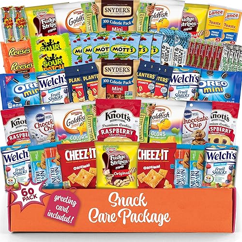 Snack box care package Candy christmas Variety Pack snack Box (60 Count) Gift Baskets for Kids Adults Teens Family College Student - Crave Food Birthday Arrangement Candy Chips Cookies - 60 Piece Set