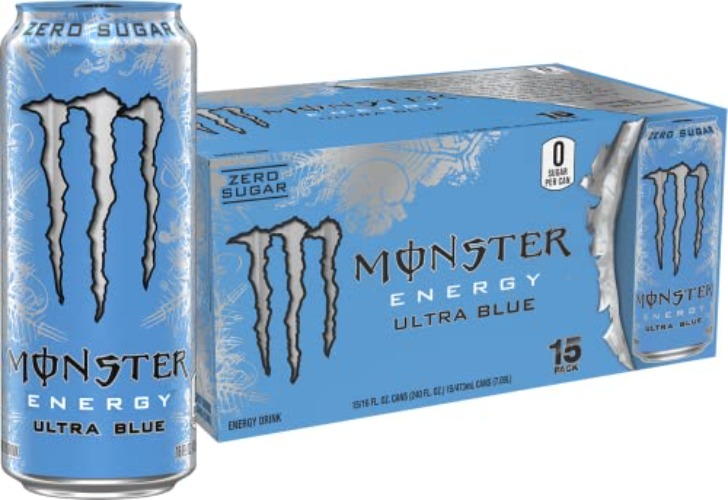 Monster Energy Ultra Blue, Sugar Free Energy Drink, 16 Ounce (Pack of 15) - Ultra Blue - 15 Pack