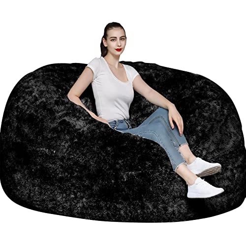 FAFAD Giant Bean Bag Chair for Adults, 6ft Big Bean Bag Cover Comfy Bed (No Filler, Cover only) Fluffy Lazy Sofa (Black), (150*75cm) - 6ft(150*75cm) - Black