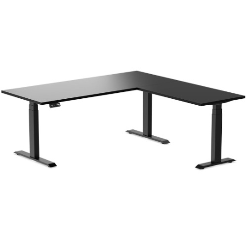 Desky Eco L-Shape Laminate Sit Stand Desk | Black / 70.9 x 29.5 x 68.9 x 23.6 inches / Matte Black