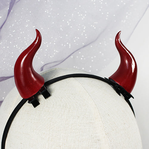 Handcrafted Curvy Devil Horn Hairclips - Red [10cm]