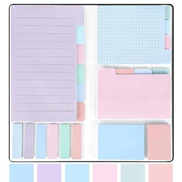 Sticky Notes Set, Hommie Colored Divider Self-Stick Notes Pads Bundle, Prioritize with Color Coding, 60 Ruled (3.7x6), 40 Dotted (3.7x3), 40 Blank (3x3.7), 60 Per Rectangular, 25 Per PET Color