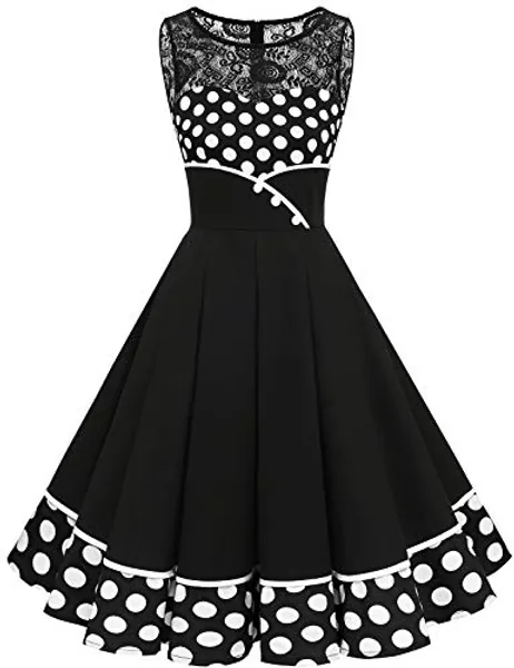 Bbonlinedress Women's 50s Vintage Floral Lace Retro Rockabilly Sleeveless Round Neck Cocktail Party Swing Dress