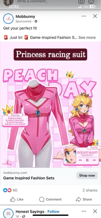 Size medium Peach Princess Derivative Sexy Lingerie Set Racing Suit Striped Cutout Bodysuit with Crown Gloves
