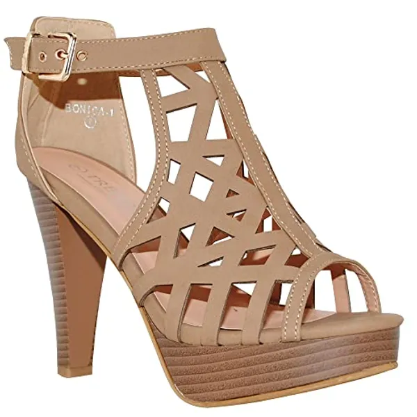 TRENDSup Collection Open Toe Ankle Strap Sandal – Western Bootie Stacked Heel Open Toe Cutout Shoes