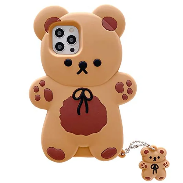 Yatchen Kawaii Phone Cases Apply to iPhone 12,Cute Cartoon Bear Phone Case with Keychain Teddy Bear Phone Case 3D Case Soft Silicone Shockproof Cover Women Girls for 12