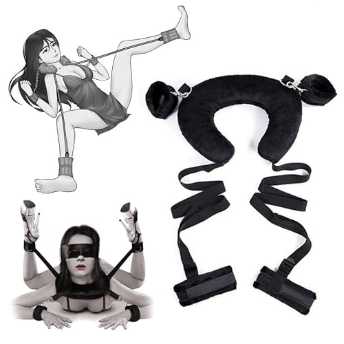 Bondage Restraints Sex Toys,Bondage Gear & Accessories Bdsm Toys Adults Bed Restraints,fuzzy Handcuffs Ankle Cuffs Sex Pillow,Removable Sex Tool Bondaged Kit Sex Toys for Couples (Black) - Black