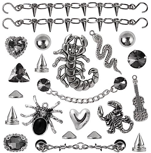 Shoe charms for Women and Girls, Bling Jewels Shoe Charms for Croc, Cool Punk Style Shoe Charms Decoration, Luxury Shoes Decoration with Chains Party Favors Birthday Christmas Gifts - A. Silver