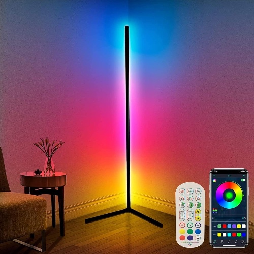 Muja 165cm Lámpara de Pie Inteligente LED, RGB Lampara de Piso Ajustable y Decolorada, Aplicación y Control Remoto, Cambia al Ritmo de la Música, Apto Para Salas de Juegos y Dormitorio