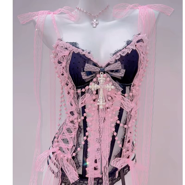 Lace pink and black body