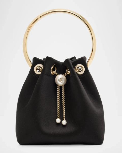 Bon Bon Satin Bucket Bag with Metal Handle