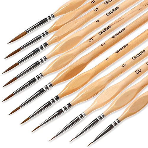 Grabie Paint Brush Set, Miniature Detail, 11 Pcs for Oil, Acrylic, Watercolor and Gouache, Nylon Hair Paint Brush With Natural Wood Handle, Great for Beginners and Professionals - Miniature Paintbrushes