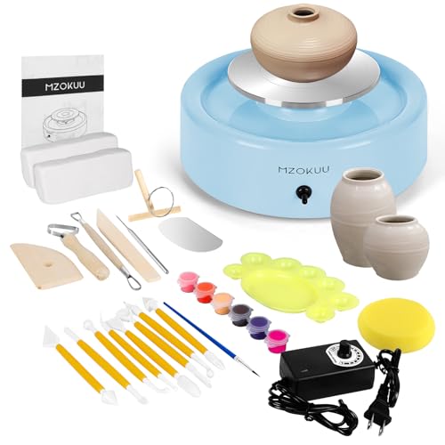 Mini Pottery Wheel Kit - 6" Pottery Wheel for Kids, Teens & Adults Beginners, 2 Lb Air Dry Clay & 18PCS Clay Tools Included, Crafts for Home DIY, Ceramic Work & Art Creatio - BLUE