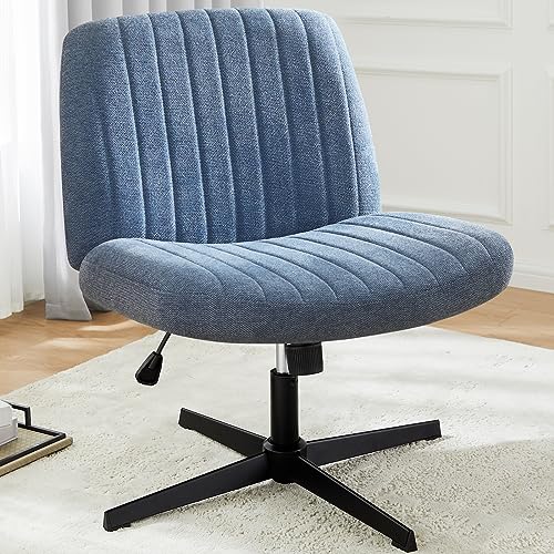 DUMOS Reading Blue Office Chair | Fabric | Armless | No wheels, Cross Legged | Adjustable | Swivel - Without Wheels - Blue