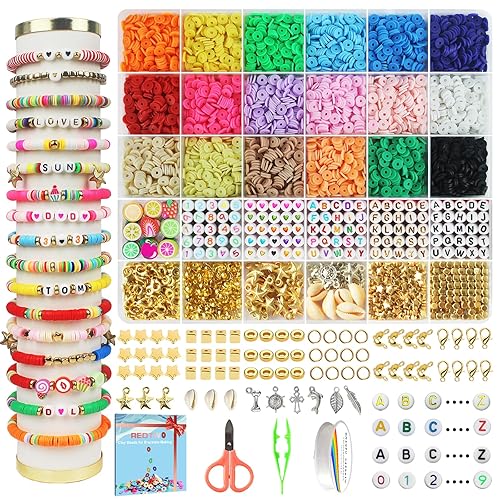 Redtwo 5100 Clay Beads Bracelet Making Kit, Flat Preppy Beads for Friendship Jewelry Making,Polymer Heishi Beads with Charms Gifts for Teen Girls Crafts for Girls Ages 8-12 - 18 Colors