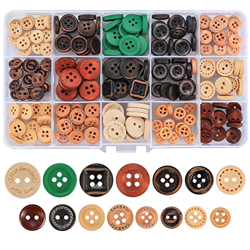 225pcs Wooden Buttons for Sewing Buttons, Wood Buttons for Crafts Buttons, Assorted Round 4 Hole 2 Hole Mixed Buttons for Sewing Clothing DIY Crafting Decorations Buttons, 7 Sizes - wooden buttons