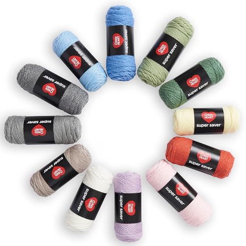 Red Heart Super Saver Yarn Super Craft Kit Pastels, with 12 Pack of 50g/1.7 oz. 4 Medium Worsted Yarn for Knitting & Crocheting, 12 Colors, Perfect for Chunky Sweaters, Blankets, Amigurumi - Super Craft Kit Pastels