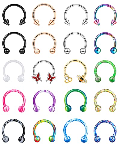 ONESING 20 Pcs Septum Rings 16G 18G 20G Septum Jewelry Septum Rings for Women Septum Piercing Lip Rings Nose Piercing Jewelry Tragus Horseshoe Earrings Hypoallergenic Stainless Steel Septum Ring 10mm - Color A-16G