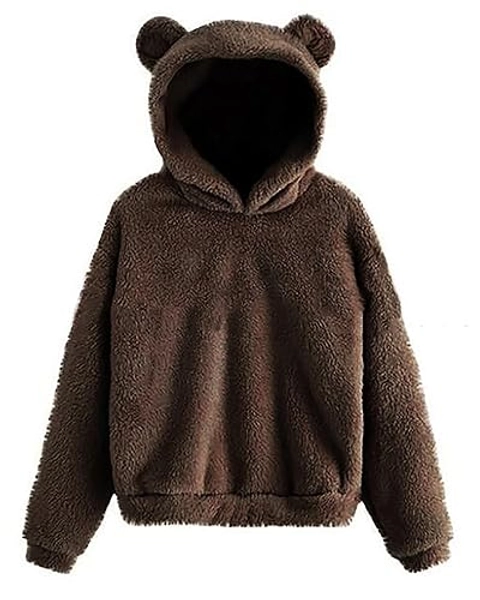 CORIRESHA Cute Teddy Bear Ears Hoodie Long Sleeve Soft Warm Fleece Homewear