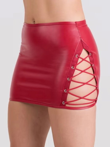 Lovehoney Fierce Leather Look Lace-Up Red Skirt