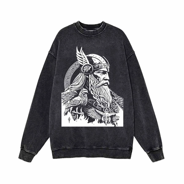 Viking Odin Head Art Vintage Washed Sweatshirt