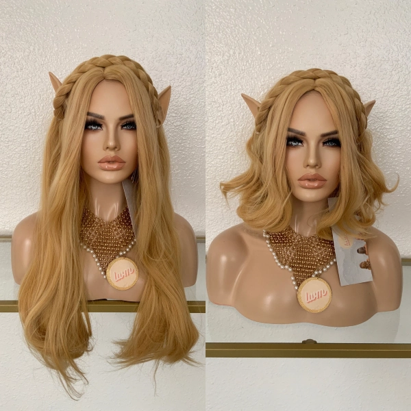 Princess Zelda blonde wig with elf ears, two versions Halloween Costume wig | Little Wig Museum cosplay costume wig Handmade wigs