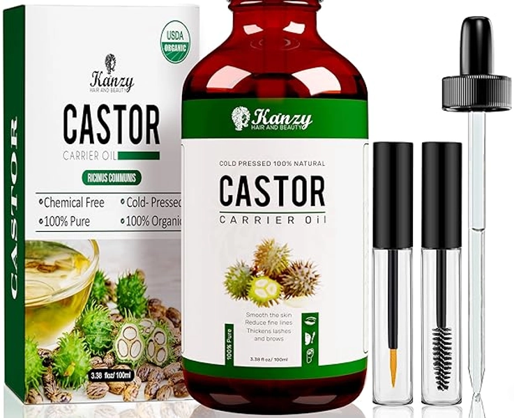 Kanzy Rizinusöl Bio Kaltgepresst 100ml, Organic Castor Oil for Hair Growth Natürlich Rizinus Öl für Körper, Haare, Nägel, Wimpern, Augenbrauen