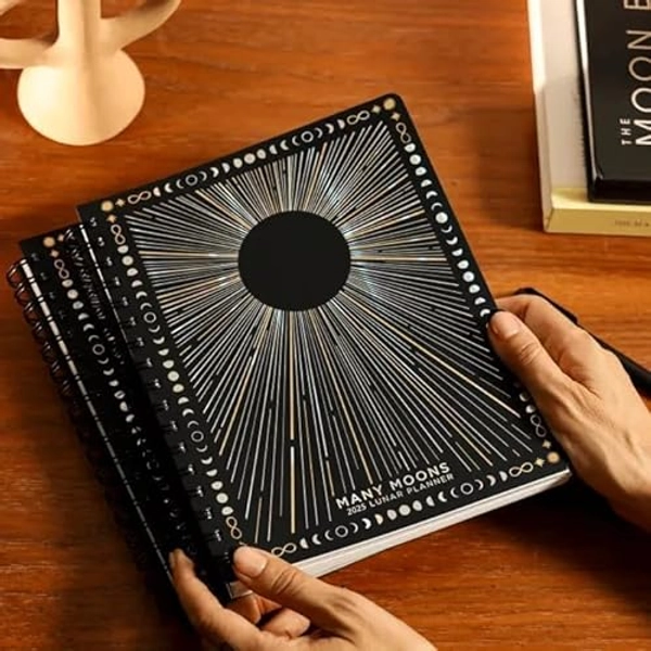 2025 Many Moons Lunar Planner, Lunar Planner for witches, Magical Lunar Planner, 2025 Planner with Tarot Spreads, 7 x 9 in Spiral Notebook with Moon Phases Astrology Space Planner(1PCS)