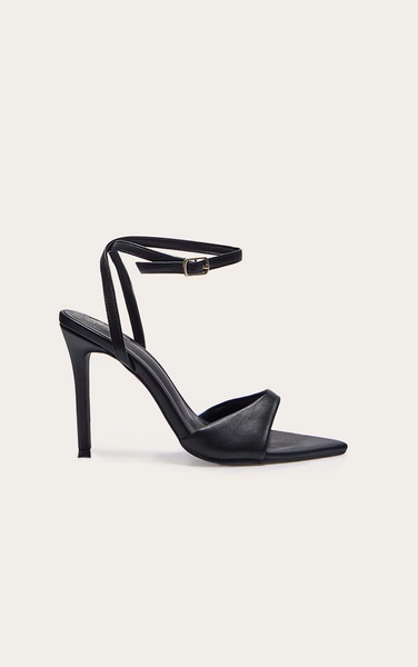 Black PU Point Toe High Stiletto Heeled Sandals