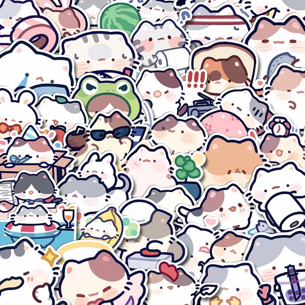 54PCS Chubby Cat Stickers Waterproof Kawaii Cat Decal