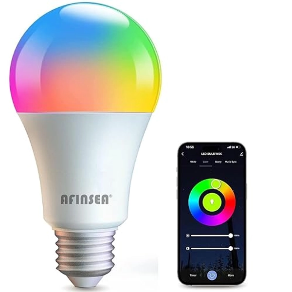 AFINSEA Smart Light Bulbs,WiFi & Bluetooth LED Light Bulb That Compatible with Alexa & Google Home, Color Changing Light Bulb, 10W A19 E26 2.4Ghz WiFi Light Bulbs 60 watt Equivalent, 800lm Dimmable