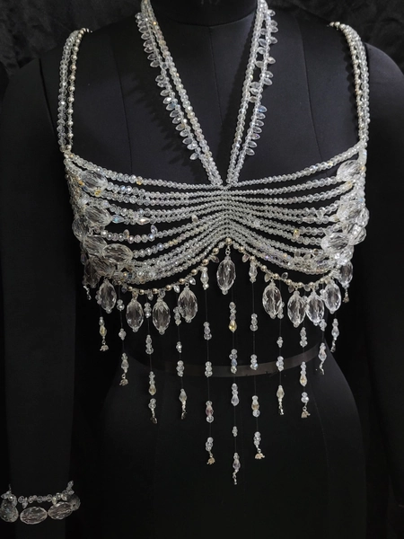 Handmade Crystal Body Chain, Bridal Body Jewelry, Body Chain Bra, Shoulder Necklaces Bra, Beaded bra top, Bikini Jewelry, Wedding Jewelry