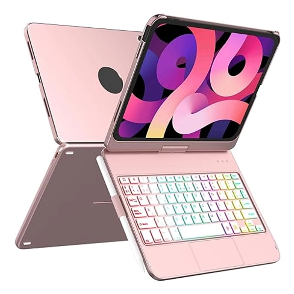 MMK Funda Teclado para iPad 10 Generacion 10.9 2022 con Touchpad, Giratoria de 360° & 7 Teclas retroiluminadas de Color & Conexión inalámbrica Bluetooth con Ranura de Lápiz, para iPad 10 Gen 2022