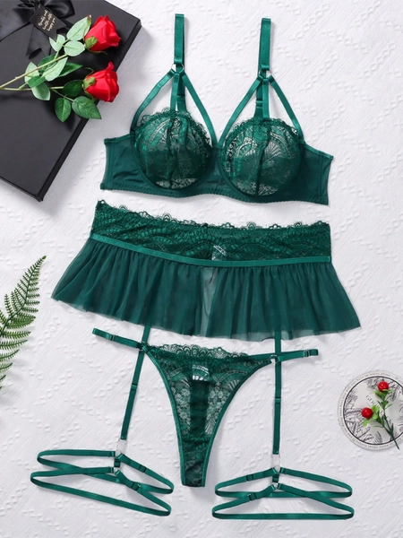 Classic Sexy 5pcs/Set Plus Size Classic Sexy Lace Patchwork Lingerie Set