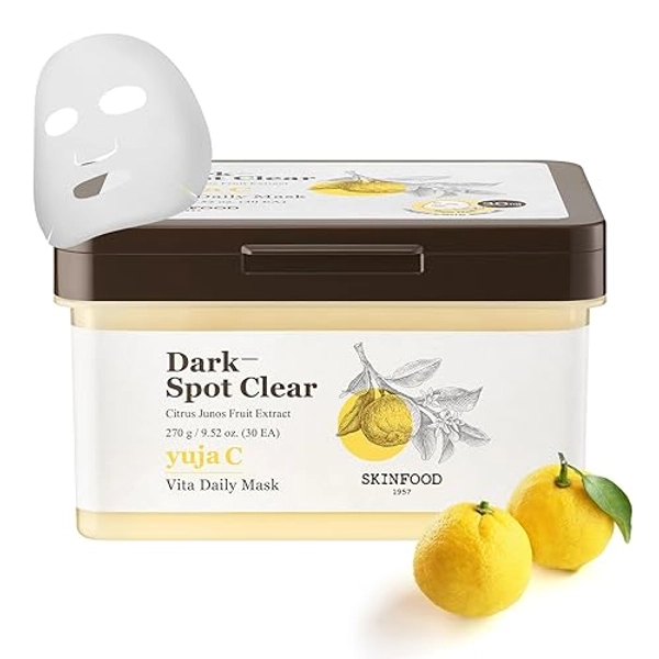 SKINFOOD Yuja C Vita Daily Mask 9.52 oz (30EA) - Quick Blemish care, Even the skin tone, Daily Sheet Mask, Dark-Spot Clear