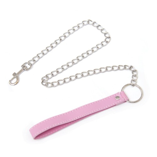 Yeoubi 31" Real Leather Handle Chain Leash for Neck Collar Choker (Pink) - Pink
