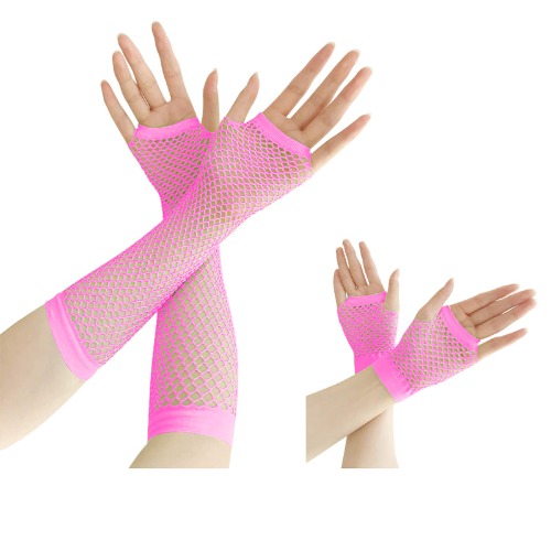13 Styles 80s Fishnet Gloves for Women and Girls in Theme Party Costume Accessories - Pink