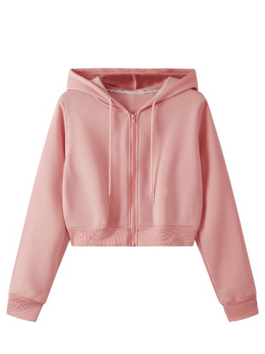 SweatyRocks Women's Long Sleeve Drawstring Full Zip Hooded Jacket Crop Sweatshirt - Medium Dusty Pink
