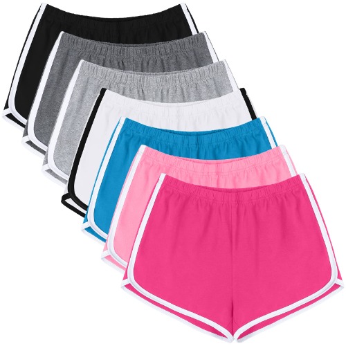 URATOT 7 Pack Cotton Sports Shorts Summer Yoga Dance Pants Breathable Workout Running Shorts Dolphin Shorts for Women - Medium Offwhite,lighthotpink,lakeblue,pink,mixedcolors