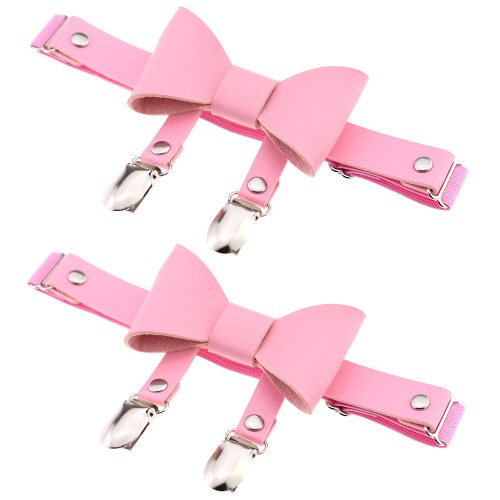 Women's Butterfly Knot Garter Belt Adjustable Punk Gothic Leg Harness Garters Anti-Slip Clips Elastic Thigh Ring Garter 2PCS - Pink