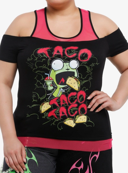 Invader Zim GIR Tacos Cold Shoulder Girls Twofer Top Plus Size