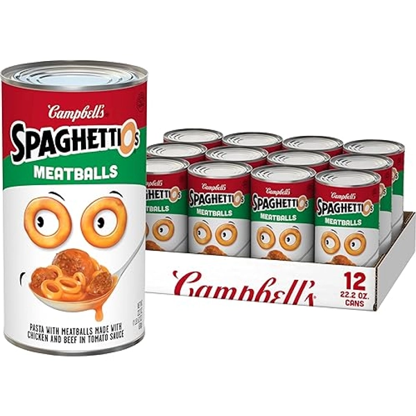 SpaghettiOs Canned Pasta with Meatballs, 22.2 oz Can (Pack of 12)