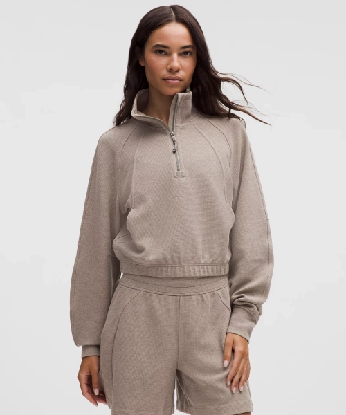 Scuba Cropped Funnel-Neck Half Zip *Waffle - Heathered Warm Ash Grey - XL