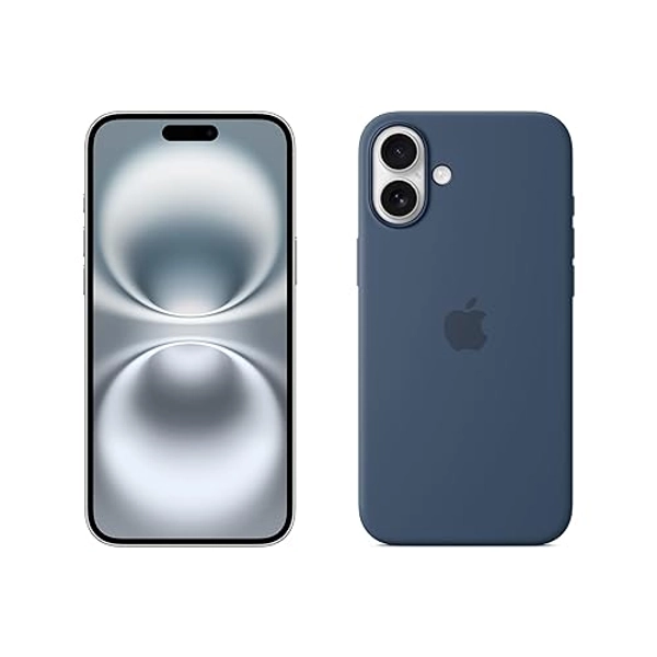 Apple iPhone 16 Plus (256 Go) - Blanc + Coque en Silicone avec MagSafe - Denim