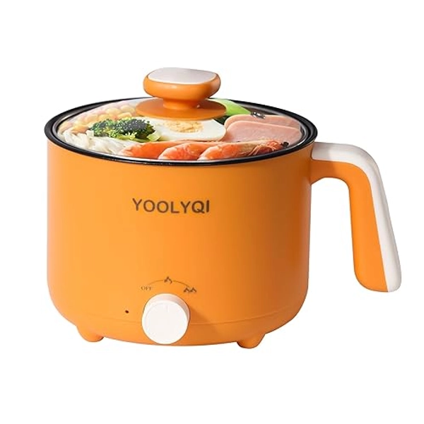 Hot Pot Electric Ramen Cooker: YOOLYQI 1.5 L Portable Lazy Pot, Dual Power Regulation, Suitable for Ramen,Noodles, Soup, Oatmeal Non-Stick Pot, Dorm, Office Must Have Multi Shabu Shabu Pot 