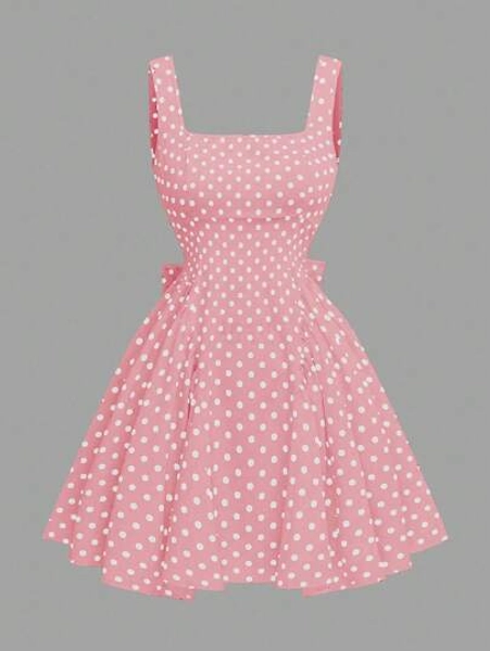 Sweetra Cute & Sweet Camisole Cross Strap Bow Polka Dot Mini Dress Birthday Dresses For Women