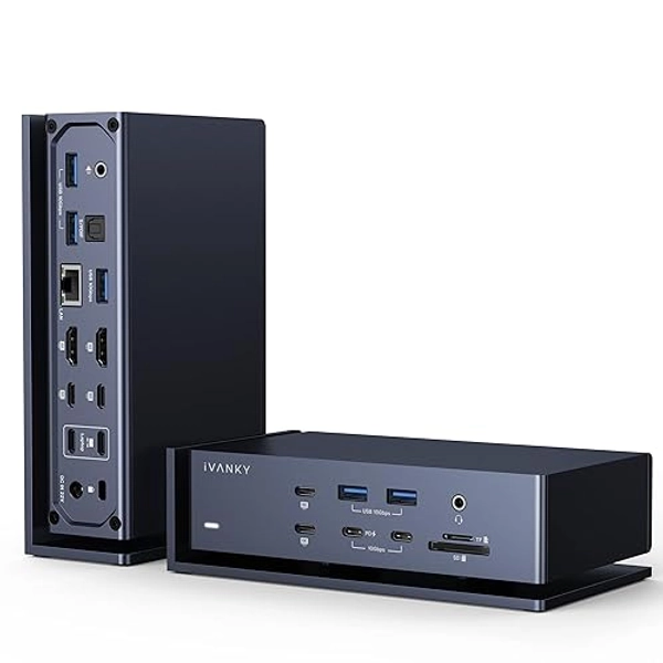 iVANKY FusionDock Max 1 Dual Thunderbolt 4 Chips, 20-in-1 Quad 6K@60Hz Monitor MacBook Docking Station, 40Gbps Dock for Mac M1/M2/M3/M4 Pro/Max, 2HDMI 2.0, 96W PD, 10Gbps USB, 2.5 GbE, SD/TF 4.0