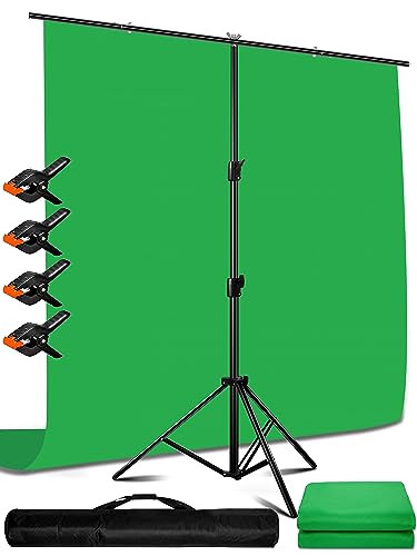 Heysliy 6.5X9.8ft Green Screen Backdrop Kit with 6.5 X 6.5 Ft T Stand for Streaming, Green Sreen Stand with Green Background for Photography,Green Screen Backdrop with Stand for Gaming - 6.5X9.6 FT Backdrop and 6.6X6.6FT stand